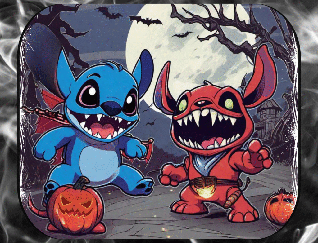 Blue & Red Alien Halloween Mousepad | Spooky Cute Desk Accessory